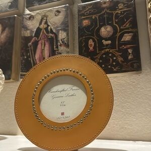 Lazy Susan Handcrafted Genuine Leather Mustard Yellow Frame 3.5”‎ New